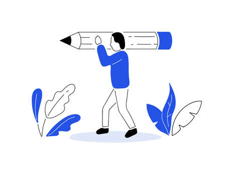 Blogger cartoon character. Editor copywriter person flat line vector doodle illustration for blogger journalist interviewer. Writer concept.のイラスト素材