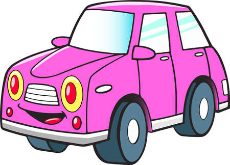 pink cartoon funny carのイラスト素材