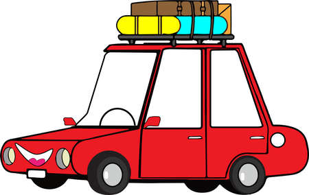 Cartoon red funny traveling carのイラスト素材