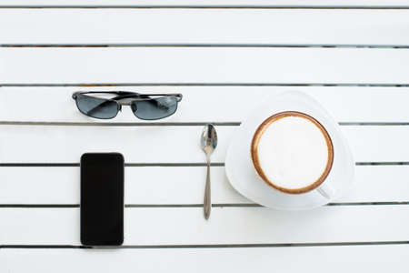 Top view photography with cappuccinoの写真素材