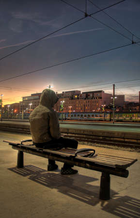 Man waiting the train の写真素材