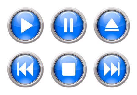 Blue web buttons for media player interfaceの写真素材