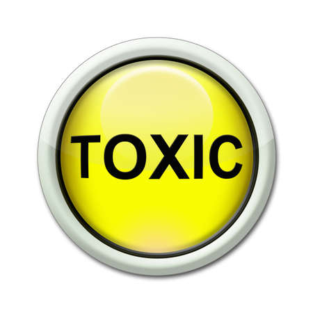 yellow button with the word toxic insideの写真素材