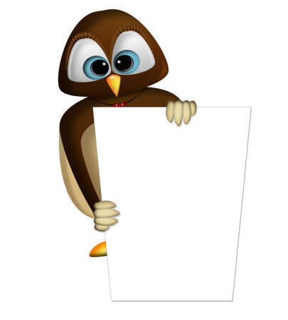 illustration of an owl with a white boardの写真素材