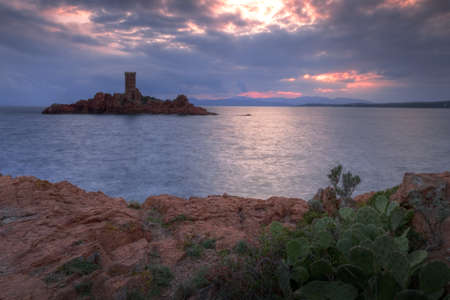 Golden island at sunsetの写真素材