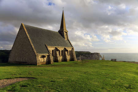 Chapel on the cliffs of Etretat.の写真素材
