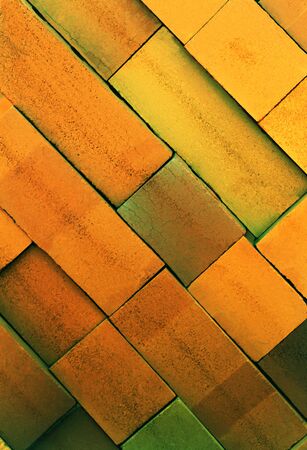 interior, brown, yellow, green, multi-colored wall, rectangular stones, panel, decorationの写真素材