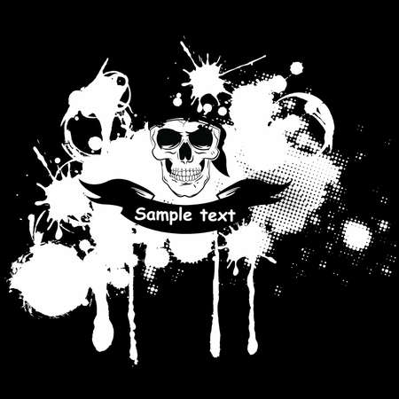 Vectir grunge skull in bandana on black spotted backgroundのイラスト素材