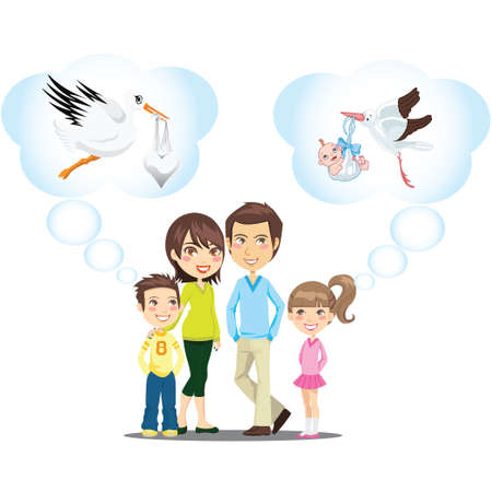 Family  Stork and baby  childbirth concept design のイラスト素材