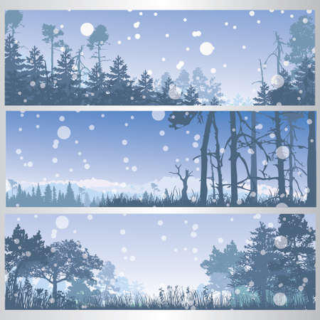 Set of winter forest bannersのイラスト素材