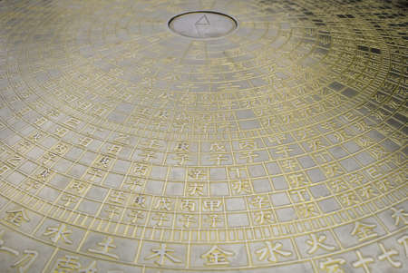 A bronze Chinese Zodiac dial at a buddhist templeのeditorial素材