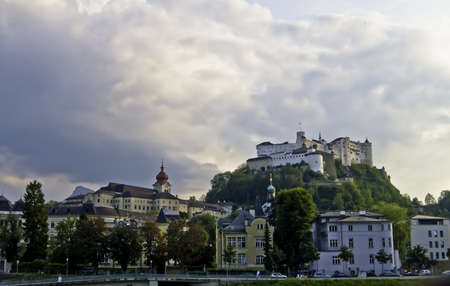 View of historic Salzburg with the castle on the hillのeditorial素材