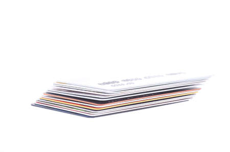Stack of credit Cards isolated on the white backgroundの写真素材