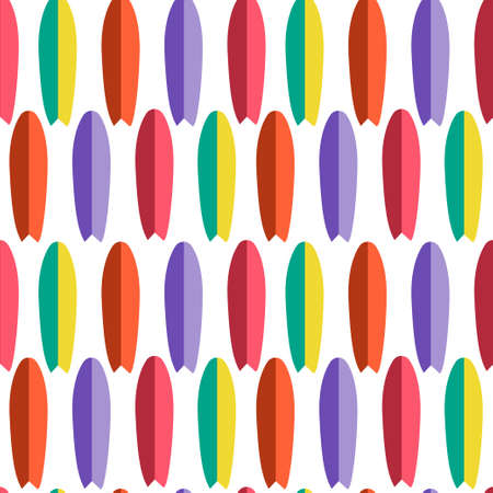 Colorful Surf boards flat style vertical repeated pattern. Vector seamless pattern design for...