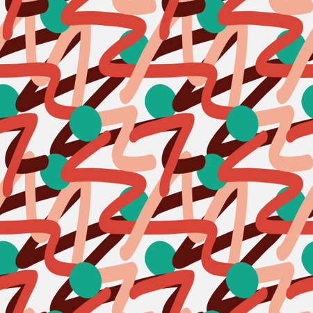 Abstract painting scribbles and turquoise dots pattern. Vector seamless pattern design for textile, fashion, paper and wrapping.のイラスト素材