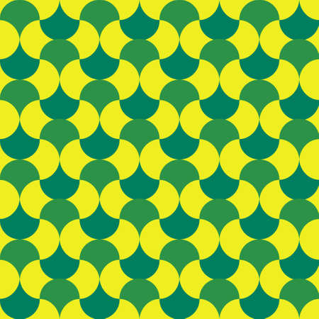 Abstract round green and yellow repeat shape pattern. Vector seamless pattern design for textile, fashion, paper and wrapping.のイラスト素材