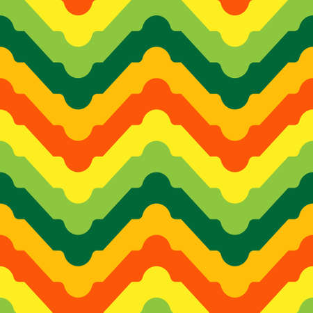 Vintage zig-zag tribal pattern in orange, yellow and green. Vector seamless pattern design for textile, fashion, paper and wrapping.のイラスト素材