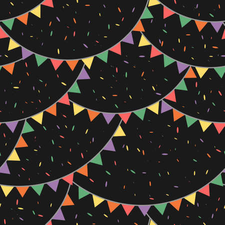 Colorful garland with confetti rain in the night pattern. Vector seamless pattern design for textile, fashion, paper and wrapping.のイラスト素材