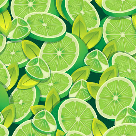 Citrus green lemon fruits halved and sliced pattern. Vector seamless pattern design for textile,...
