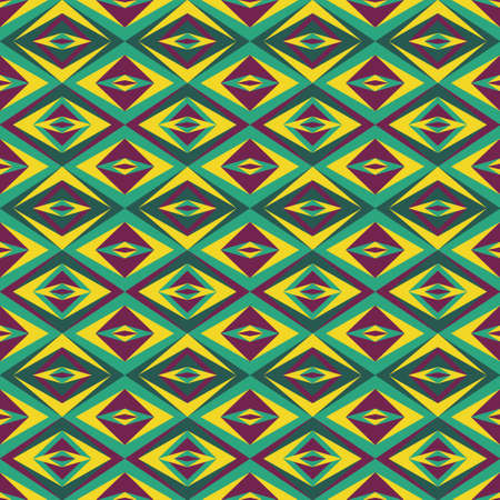 Geometric pattern in yellow purple and green colors. Vector seamless pattern design for textile,...