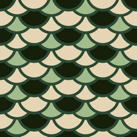 Green reptile scales inspired modern pattern. Vector seamless pattern design for textile, fashion, paper, packaging and branding.のイラスト素材
