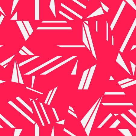 Bubble gum pink abstract pattern with white geometric fragments for a bold and dynamic composition. Vector seamless pattern design for textile, fashion, paper, packaging, wrapping and brandingのイラスト素材