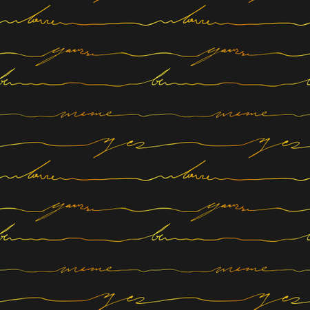 Golden handwritten cursive romantic lettering elegant pattern. Vector seamless pattern design for textile, fashion, paper, packaging, wrapping and brandingのイラスト素材