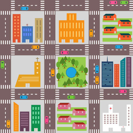 City road map illustration pattern in flat style. Vector seamless pattern design for textile, fashion, paper, packaging, wrapping and brandingのイラスト素材