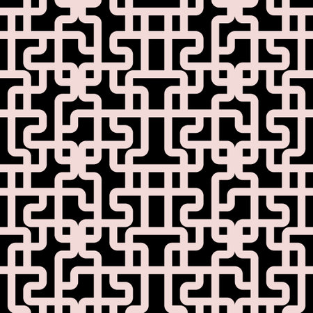 Complex labyrinth maze vintage art deco style monochrome pattern. Vector seamless pattern design for textile, fashion, paper, packaging, wrapping and brandingのイラスト素材