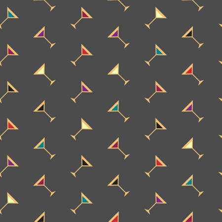 Minimalist colorful martini glass dark pattern. Vector seamless pattern design for textile, fashion, paper, packaging, wrapping and brandingのイラスト素材