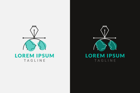 Creative World logo concept combining a pen tool and a world in outline style with a blue accent. Vector logo template for branding in graphic design, illustration, education, creativity and moreのイラスト素材