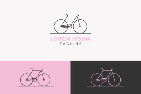 Delicate feminine bike logo concept in a minimalist linear style. Vector logo template for branding in bicycle shop, women sports, hobby, exercise and moreのイラスト素材