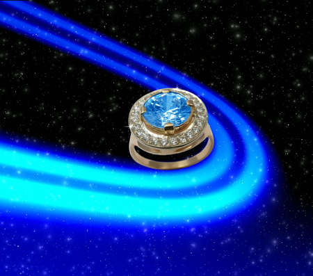 Space background with  sapphire ringの写真素材