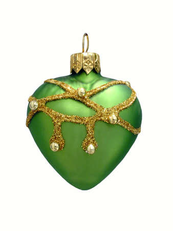Christmas green heart , isolated on whiteの写真素材
