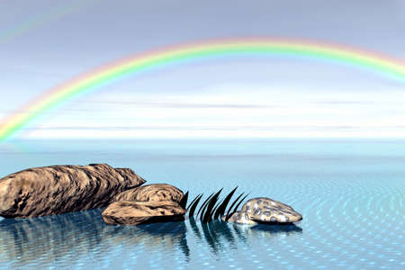 Panoramic 3D landscape. Rainbowの写真素材