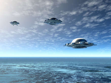 UFO and ocean. 3D landscapeの写真素材