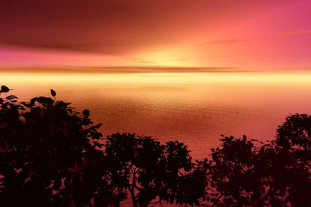 Pink evening. Landscape .3d Illustrationの写真素材