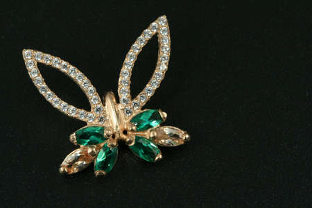 Jewelry gift. brooch with emerald & brilliantsの写真素材