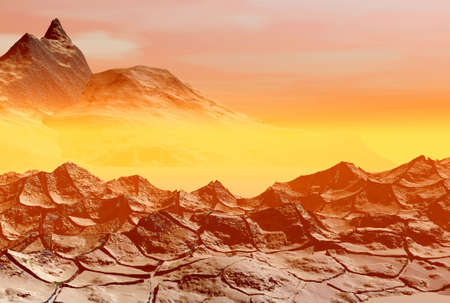 Landscape. 3D computer graphics.   Sunset on a sea