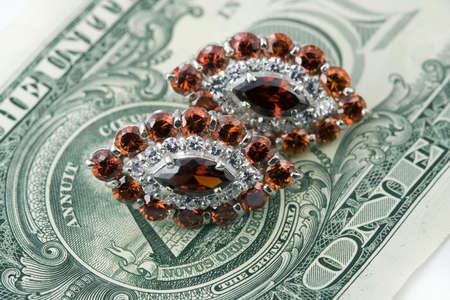 Jewelry with garnet and  dollarsの写真素材