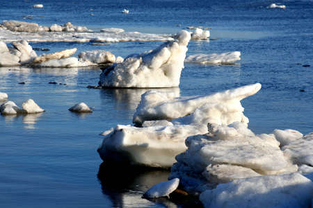 Spring. Drifting Ice on river Volga