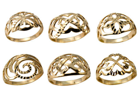 Collection of Golden original jewelry isolated on whiteの写真素材