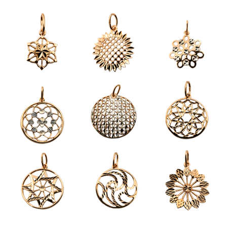 Collection of Golden original jewelry isolated on whiteの写真素材