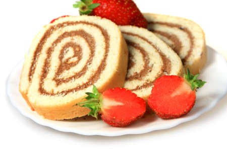 Tasty cookies with strawberries isolated on a white backgroundの写真素材