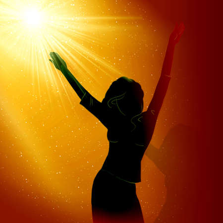  The dancing girl in beams of magic light of a disco. Illustrationの写真素材