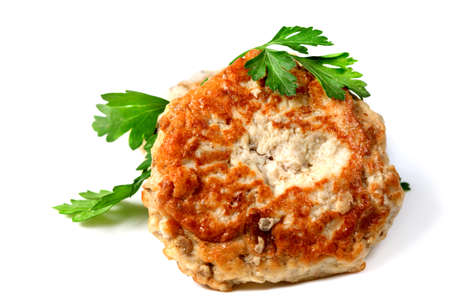 Chicken cutlets with parsley isolated over white background