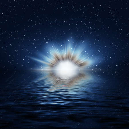 Night picture with sea and skyの写真素材