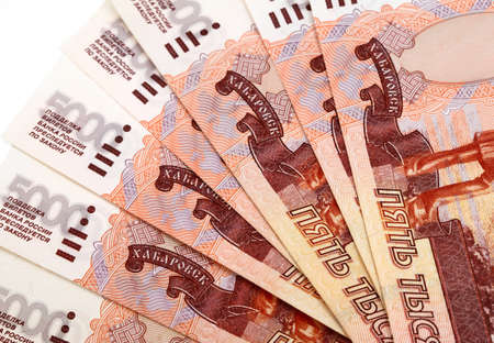 Russiann big money. Bundle of bank notes roubles - five thousandの写真素材