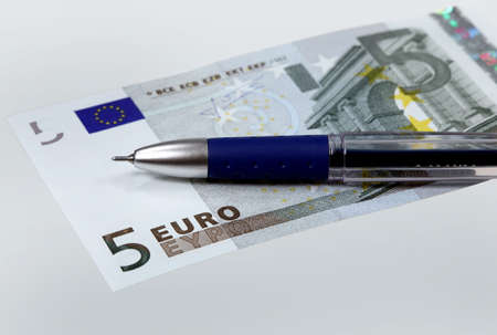 Money of the European Union - euro bank note and penの写真素材