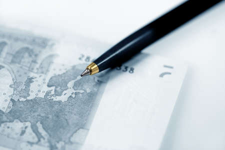 The American money dollars. Bundle of bank notes  and penの写真素材